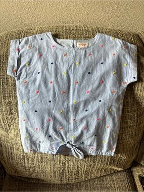Blue Cotton Top with hearts